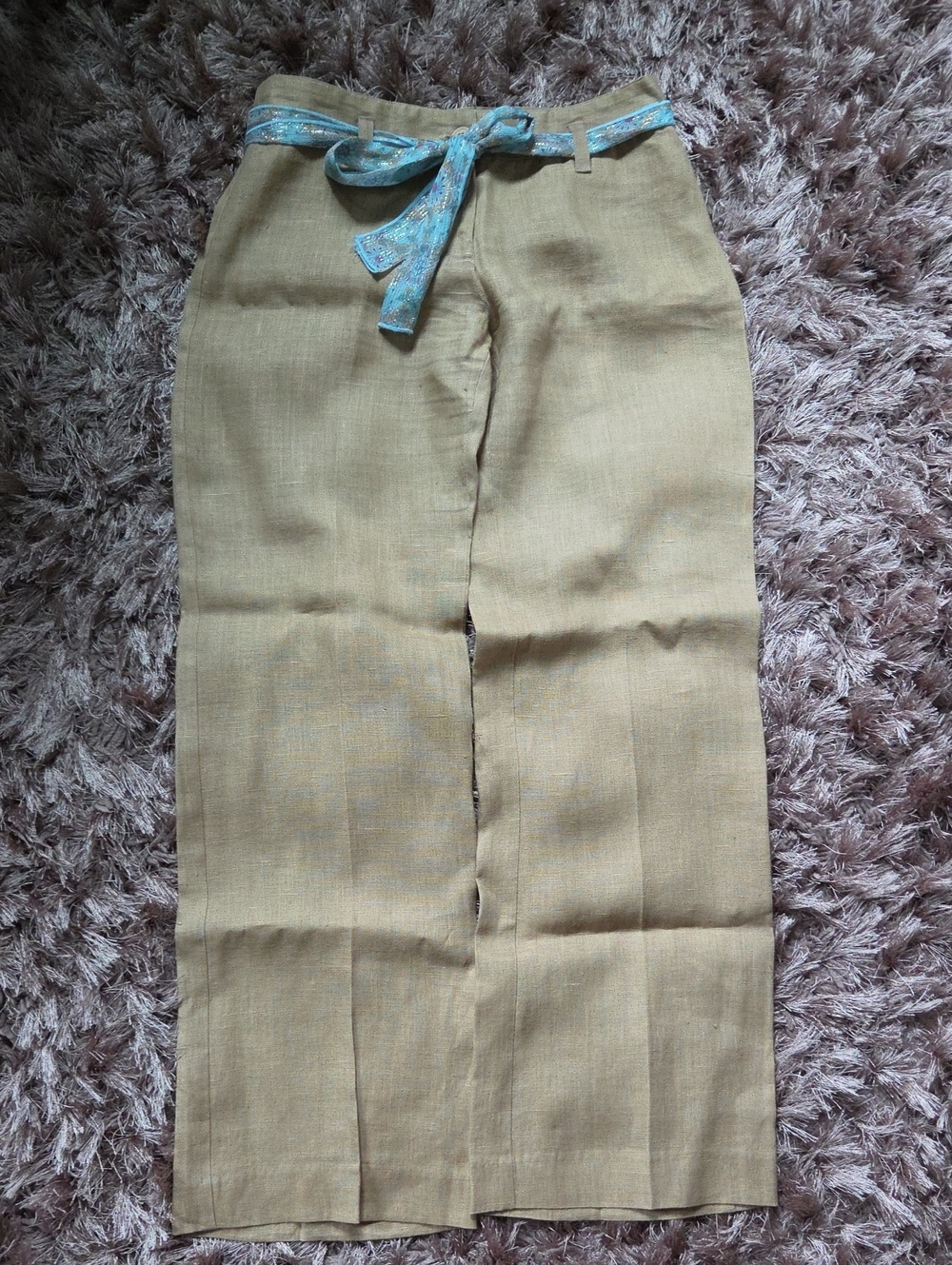 Linen Pants With Blue Silk Belt